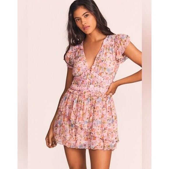 LoveShackFancy Marisela Floral Mini Dress in Pastel Confetti Pink XS - Picture 16 of 16